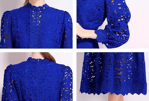 LAI MENG FIVE CATS Women's Puff Long Sleeve Crew Neck Hollow A Line Empire Waist Cocktail Flowy Maxi Dress in Saudi Arabia