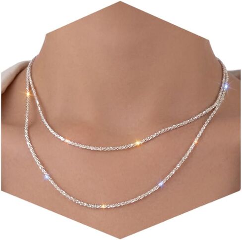 Fesciory Silver Rhinestone Tennis Necklaces for Women, Dainty Adjustable Layered Twist Rope Cubic Zircon Diamond Butterfly Necklace, Iced Out Heart Jewelry Gifts (8 Row Rhinestone) in Kuwait