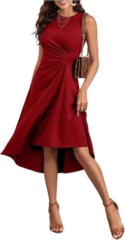 SweatyRocks Women's Ruched Ruffle Midi Dress Crew Neck Sleeveless Cocktail Party Dresses in Saudi Arabia