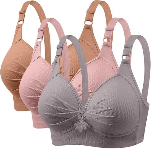 3PC Bras for Women Push Up Comfortable Wireless Padded Bralettes Breathable Everyday Bra Plus Size Daily Underwear in Kuwait
