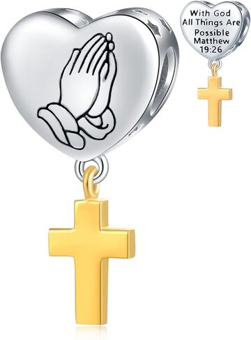 Praying Hands Charms with God All Things are Possible, 925 Sterling Silver Religious Cross Heart Pendant Faith Prayer Beads, fit Pandora Easter Bracelet/Mothers Day/Christmas in Saudi Arabia