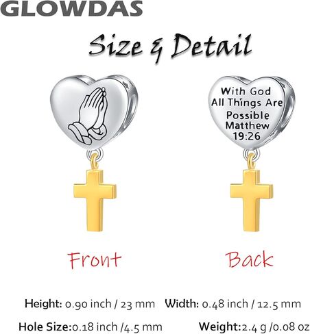 Praying Hands Charms with God All Things are Possible, 925 Sterling Silver Religious Cross Heart Pendant Faith Prayer Beads, fit Pandora Easter Bracelet/Mothers Day/Christmas in Saudi Arabia