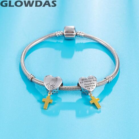 Praying Hands Charms with God All Things are Possible, 925 Sterling Silver Religious Cross Heart Pendant Faith Prayer Beads, fit Pandora Easter Bracelet/Mothers Day/Christmas in Saudi Arabia