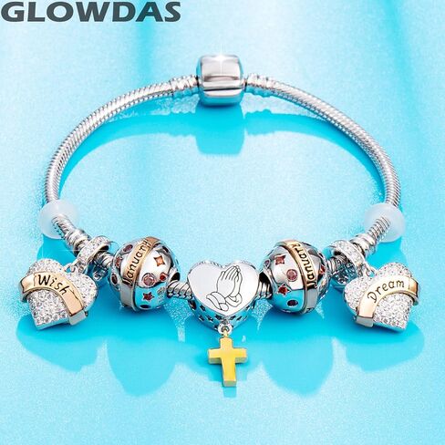 Praying Hands Charms with God All Things are Possible, 925 Sterling Silver Religious Cross Heart Pendant Faith Prayer Beads, fit Pandora Easter Bracelet/Mothers Day/Christmas in Saudi Arabia