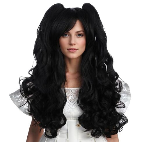 Girls Red Ponytail Wig with Pigtails Kids Long Light Red Wavy Curly Wig with Bangs Child Bright Red Wig Heat Resistant Synthetic Wig with Wig Cap in Kuwait