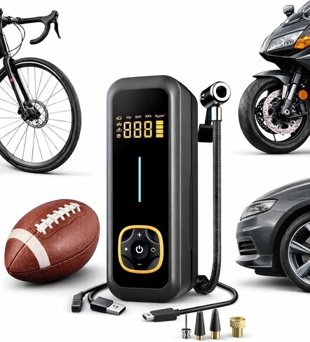 Portable Tire Inflator for Car– Tire Inflator Portable Air Compressor, 150 PSI Tire Air Pump with Auto Shut Off, Digital Gauge and LED Light for Car, Motorcycle and Bike in Saudi Arabia