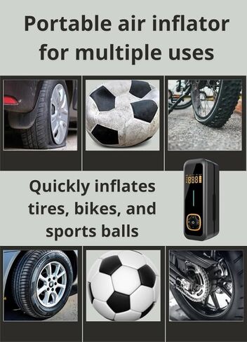 Portable Tire Inflator for Car– Tire Inflator Portable Air Compressor, 150 PSI Tire Air Pump with Auto Shut Off, Digital Gauge and LED Light for Car, Motorcycle and Bike in Saudi Arabia