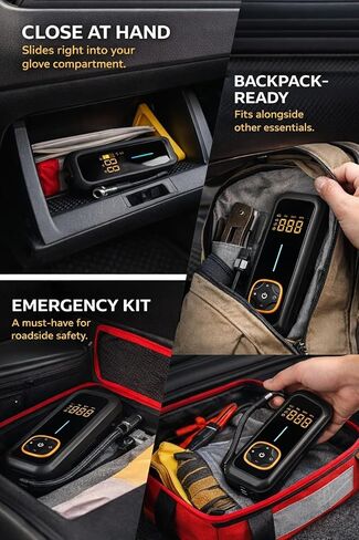 Portable Tire Inflator for Car– Tire Inflator Portable Air Compressor, 150 PSI Tire Air Pump with Auto Shut Off, Digital Gauge and LED Light for Car, Motorcycle and Bike in Saudi Arabia
