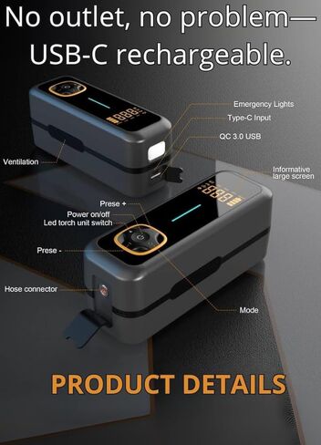 Portable Tire Inflator for Car– Tire Inflator Portable Air Compressor, 150 PSI Tire Air Pump with Auto Shut Off, Digital Gauge and LED Light for Car, Motorcycle and Bike in Saudi Arabia