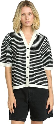 Volcom Women's Saltie Stones Yarn-dye Patterned Sweater Knit Polo Cardigan – Relaxed Fit, Geometric Design in Saudi Arabia