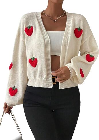 WDIRARA Women's Cartoon Printed V Neck Button Down Cardigan Long Sleeve Drop Shoulder Casual Sweaters in Saudi Arabia