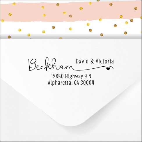 Self Inking Return Address Stamp - Custom 4 Line Personalized Address Stamp for Envelopes, Wedding Invitations, Business, Mailing Labels (Beckham Heart) in Kuwait