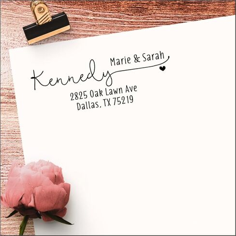 Self Inking Return Address Stamp - Custom 4 Line Personalized Address Stamp for Envelopes, Wedding Invitations, Business, Mailing Labels (Beckham Heart) in Kuwait