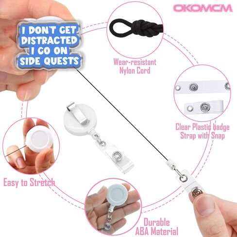 أنا لا أحصل على تشتيت انتباهي، فأنا أذهب في المهام الجانبية بكرات شارات قابلة للسحب، حجم ساخر 2 بوصة مشبك حزام من الأكريليك حامل شارة الهوية، حبل شارة مضحك، إكسسوارات هدايا DIY لأصدقاء زملاء العمل in Kuwait