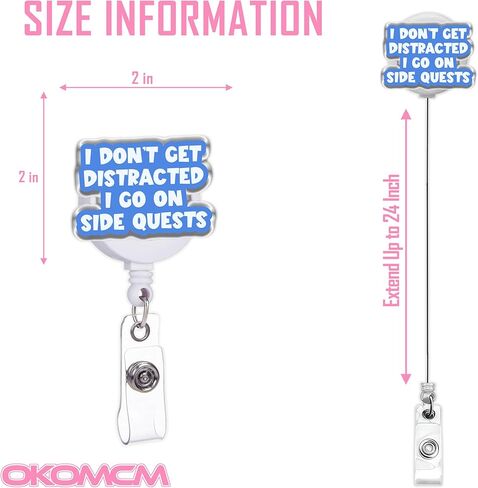 أنا لا أحصل على تشتيت انتباهي، فأنا أذهب في المهام الجانبية بكرات شارات قابلة للسحب، حجم ساخر 2 بوصة مشبك حزام من الأكريليك حامل شارة الهوية، حبل شارة مضحك، إكسسوارات هدايا DIY لأصدقاء زملاء العمل in Kuwait
