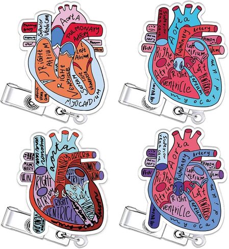 4 Pcs Cute Funny Anatomical Heart Badge Reel Retractable Nurse Accessories Cardiac Cardiology Healthcare Nursing Medical Badge Holder Badge Clip Social Worker Doctor RN CNA LPN ID Card Gifts in Saudi Arabia