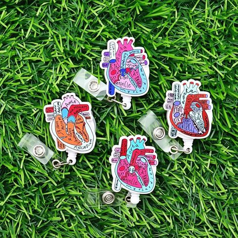4 Pcs Cute Funny Anatomical Heart Badge Reel Retractable Nurse Accessories Cardiac Cardiology Healthcare Nursing Medical Badge Holder Badge Clip Social Worker Doctor RN CNA LPN ID Card Gifts in Saudi Arabia