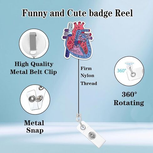 4 Pcs Cute Funny Anatomical Heart Badge Reel Retractable Nurse Accessories Cardiac Cardiology Healthcare Nursing Medical Badge Holder Badge Clip Social Worker Doctor RN CNA LPN ID Card Gifts in Saudi Arabia