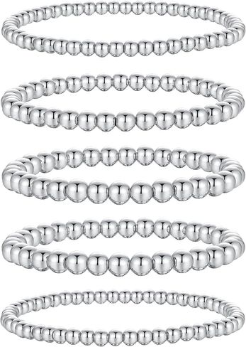 XIANNVXI Platinum 14K Gold Plated Beaded Bracelet for Women Stretch Elastic Stackable Bead Ball Bracelet Trendy Set Women Dainty Jewelry in Kuwait