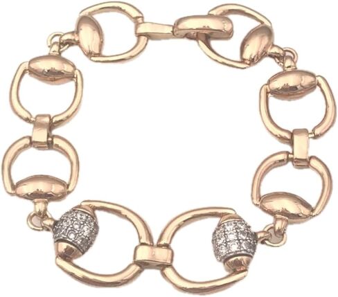 HamptonGems Designer Gold Horsebit Link Bracelet with Crystal Cubic Zirconia Accents, Rose Gold Plated Chain in Saudi Arabia