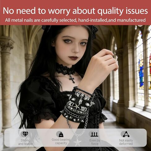 مجموعة أساور قوطية مكونة من 4 قطع للرجال والنساء، أساور جلدية مرصعة بأحجار البانك روك، ملابس الروك في الثمانينيات للرجال والنساء، مجوهرات الروك الرجعية للجنسين in Kuwait