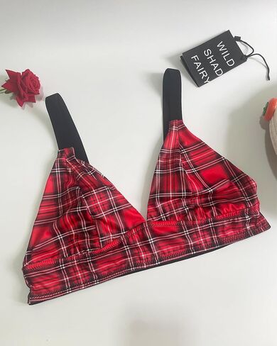 Pullover Plaid Bra for Men Crossdressers, Male Sissy Lingerie Underwear Adjustble Strappy Bra for Role-Playing in Saudi Arabia