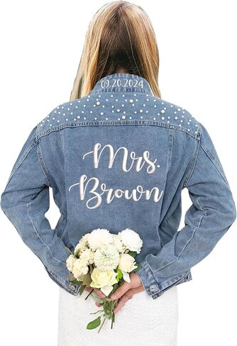 Custom Bride Jean Jacket, Embroidered for Wedding Day, Gift for Bride in Saudi Arabia