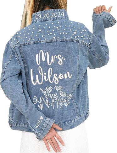 Custom Bride Jean Jacket, Embroidered for Wedding Day, Gift for Bride in Saudi Arabia