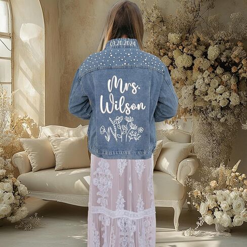 Custom Bride Jean Jacket, Embroidered for Wedding Day, Gift for Bride in Saudi Arabia