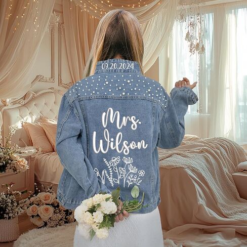 Custom Bride Jean Jacket, Embroidered for Wedding Day, Gift for Bride in Saudi Arabia