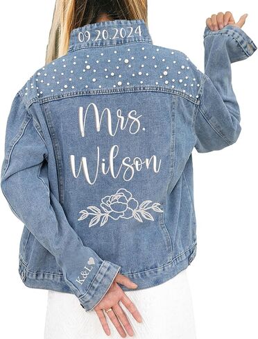 Custom Bride Jean Jacket, Embroidered for Wedding Day, Gift for Bride in Saudi Arabia