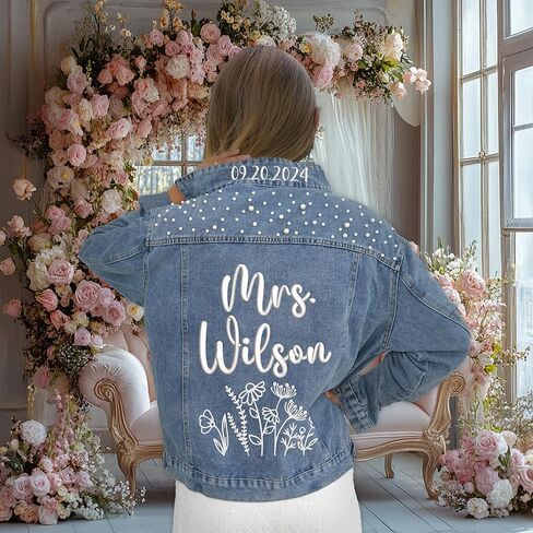 Custom Bride Jean Jacket, Embroidered for Wedding Day, Gift for Bride in Saudi Arabia