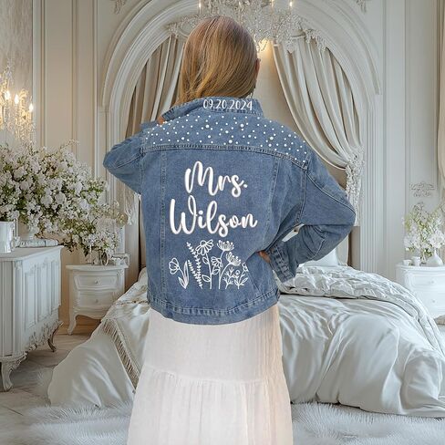 Custom Bride Jean Jacket, Embroidered for Wedding Day, Gift for Bride in Saudi Arabia