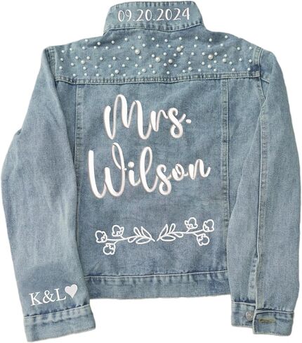Custom Bride Jean Jacket, Embroidered for Wedding Day, Gift for Bride in Saudi Arabia