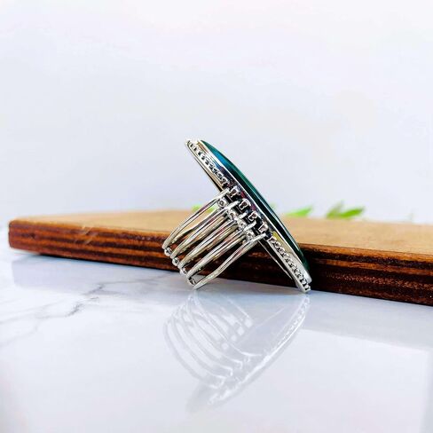 PHNX Elegant and Stunning Large Marquise Cut Natural Malachite 925 Sterling Silver Ring Design For Women - Handmade Bohemian Knuckle Ring for Women in Saudi Arabia