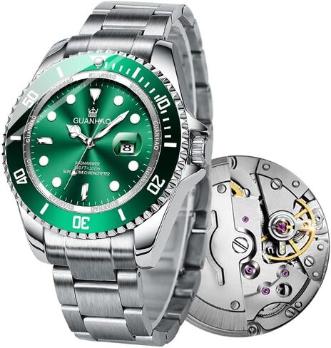 Men's Automatic Mechanical Diving Watch， 40mm Luminous Dial， 100M Waterproof， Luxury Fashion Business Casual Sport Designer Genuine Watch with Calendar， Rubber/Stainless Steel Strap… in Saudi Arabia