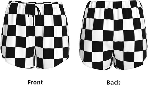 Women's Workout Shorts 2 in 1 Black White Race Checkered Flag Pattern Running Athletic Gym Yoga Shorts with Pockets in Saudi Arabia