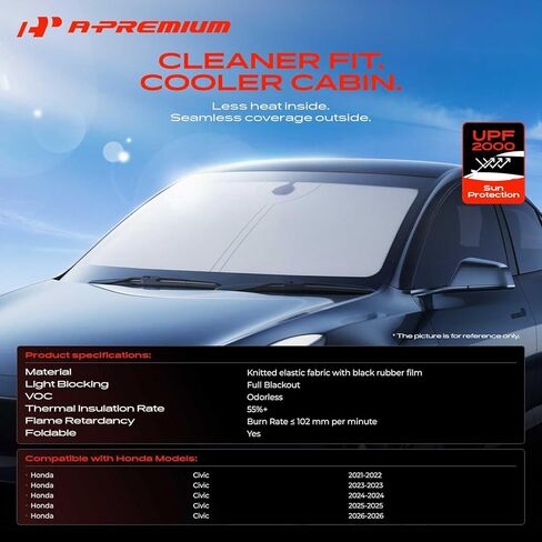 A-Premium Front Windshield Sun Shade Compatible with Honda Civic 2021 2022 2023 2024 2025 2026 Foldable Sunshade Block UV Rays with Storage Bag in Saudi Arabia