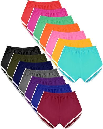 Lasnten 14 Pcs Shorts Women Yoga Athletic Elastic Summer Breathable Sports Polyester Cotton Workout Shorts(XXL,Solid Colors) in Kuwait