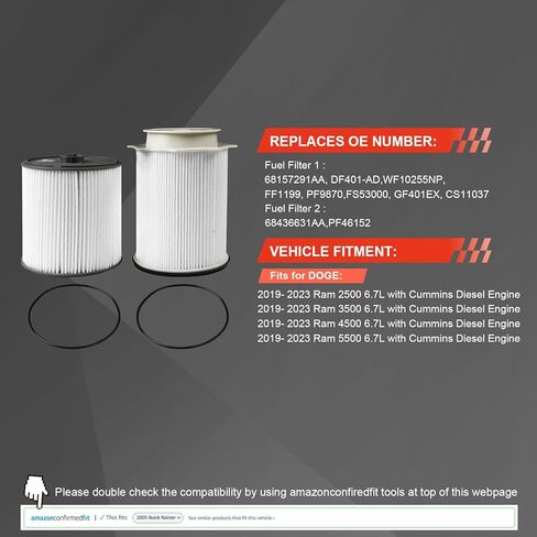 مجموعة فلتر الوقود وفاصل المياه متوافقة مع محركات Ram 2500 3500 4500 5500 6.7L Cummins Turbo Diesel Engine 2019 2020 2021 2022 2023، يستبدل 68157291AA 68436631AA in Kuwait