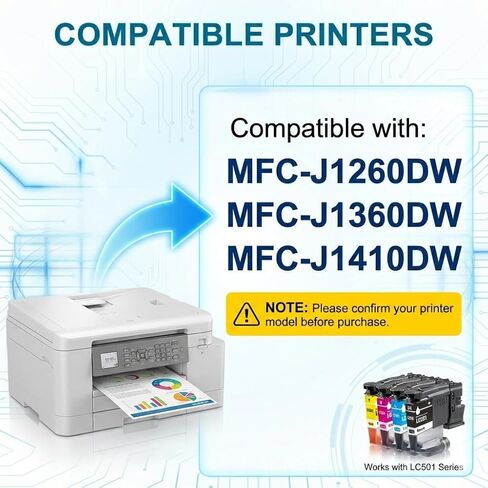 خراطيش حبر LC501XL LC501 لخراطيش حبر Brother LC501 بديلة لخراطيش حبر Brother LC501 LC-501 للاستخدام مع طابعات WorkSmart MFC-J1260DW MFC-J1360DW MFC-J1410DW (Bk/C/Ma/Y، 4 عبوات) in Kuwait