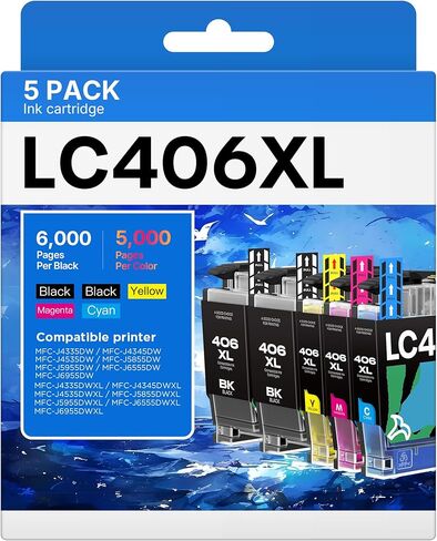 LC406XL Ink Cartridges for Brother Printer Compatible Replacement for LC406 XL LC406XL LC406 for Brother MFC-J4335DW MFC-J6555DW MFC-J5855DW MFC-J4535DW MFC-J6955DW MFC-J5955DW (5 Pack, 2BK/M/C/Y) in Kuwait