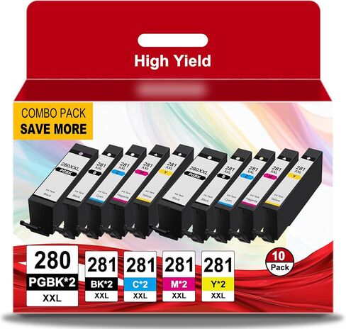 10 Pack 280XXL 281XXL Ink Cartridges Replacement for Canon 280 Ink Compatible With Canon 281 Ink PGI-280 CLI-281 Ink Work with TS6220 TR8520 TR8600 TS702a TS9520 TR7520 TS9521c TR8620 TR8622a Printer in Kuwait