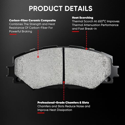 مجموعة وسادات فرامل قرصية سيراميك ممتازة أمامية مناسبة لسيارة Toyota Corolla 09-19، وRAV4 06-18، وMatrix Prius V، وLexus HS250h 10-12، وScion xB xD 08-15، وPontiac Vibe 09-10، 4 قطع (مع الأجهزة) in Kuwait