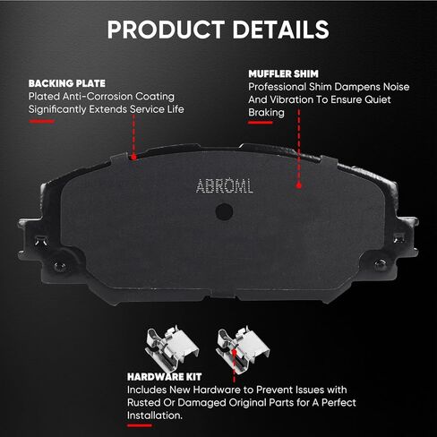 مجموعة وسادات فرامل قرصية سيراميك ممتازة أمامية مناسبة لسيارة Toyota Corolla 09-19، وRAV4 06-18، وMatrix Prius V، وLexus HS250h 10-12، وScion xB xD 08-15، وPontiac Vibe 09-10، 4 قطع (مع الأجهزة) in Kuwait