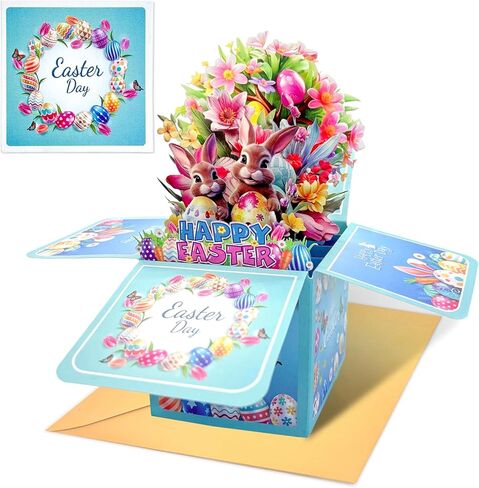 3D Easter Pop Up Cards Happy Easter Pop Up Cards for Kids Easter Eggs Bunny Flower Greeting Card with Envelopes Spring Greeting Card Easter Gifts for Kids Boy Girl Son Daughter Granddaughter in Kuwait