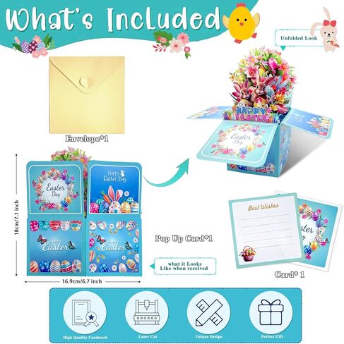 3D Easter Pop Up Cards Happy Easter Pop Up Cards for Kids Easter Eggs Bunny Flower Greeting Card with Envelopes Spring Greeting Card Easter Gifts for Kids Boy Girl Son Daughter Granddaughter in Kuwait