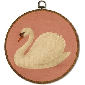 ديكور جدار فني عتيق بجعة بيضاء مقاس 10 × 10 بوصة - ديكور قوطي متقلب المزاج، فن دائري جمالي لغرفة المعيشة المنزلية، هدية فريدة لمحبي البجعة، عمل فني قديم محايد (البجعة الوردية 6) in Kuwait