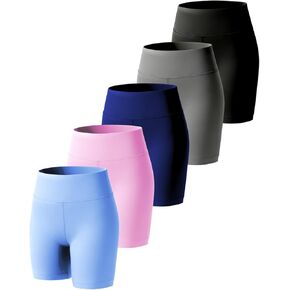 5 Pack Girls 4'' Athletic Bike Shorts, High Waisted Running Workout Yoga Volleyball Shorts for Kids Teen in Kuwait