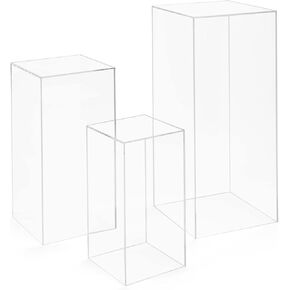 Displays2go Set of 3 Pedestals for Floor, Square Tops, 3 Sizes, Fillable, Acrylic - Clear (SMCLRPED3) in Kuwait